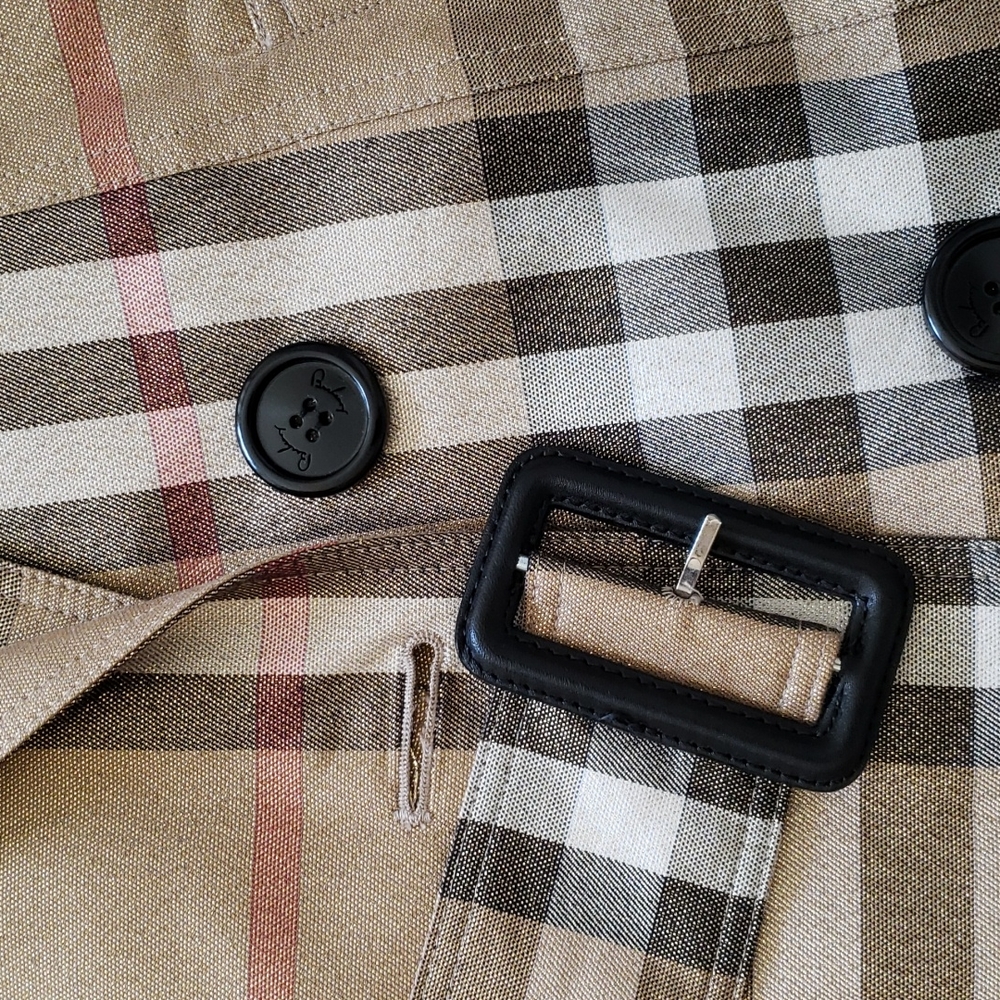BURBERRY GOLD SHIMMER METALLIC CHECK PLAID TRENCH COAT - Picture 14 of 16